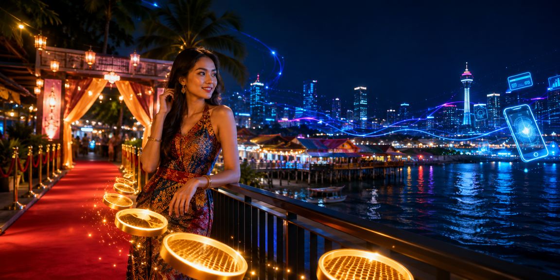 Suasana kasino live Malaysia dengan meja baccarat dan roulette dalam tema 51a
